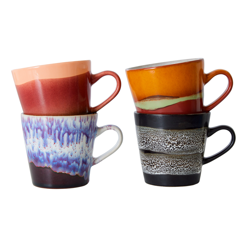 HKliving 70's Ceramic Friction Americano Mugs - Set of 4