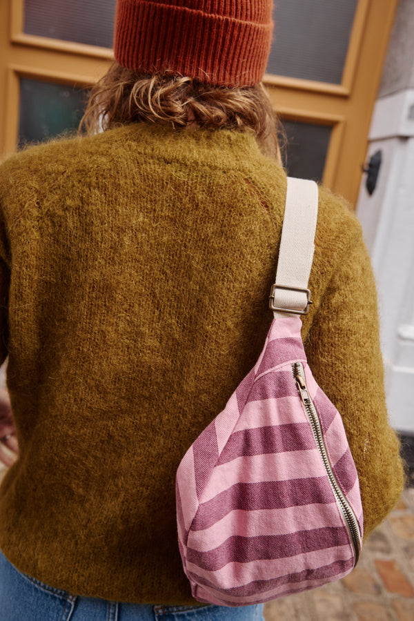 Stripes Pink + Burgundy Bum Bag/ Banana