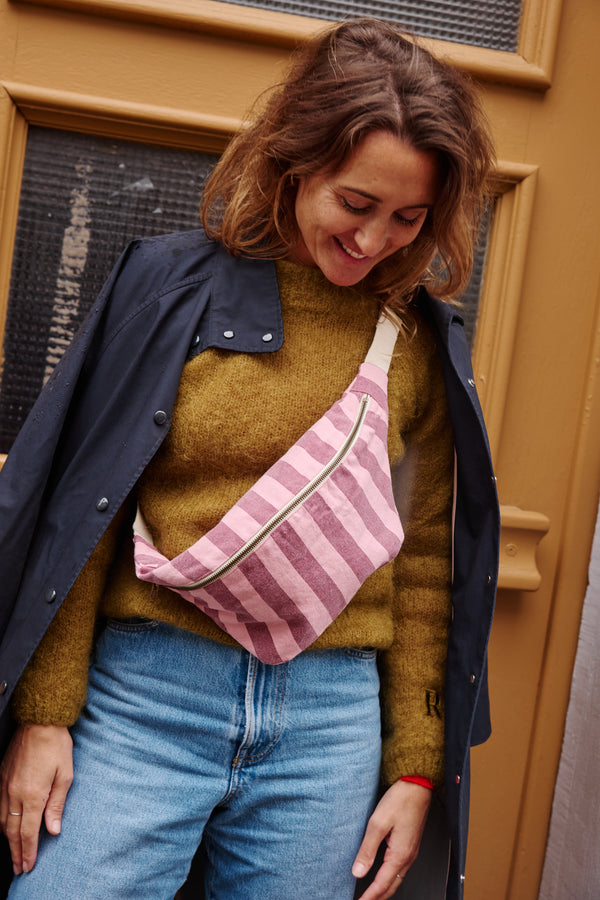 Stripes Pink + Burgundy Bum Bag/ Banana