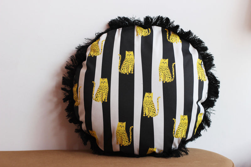 Fat Cat Yellow Round Tassel Cushion