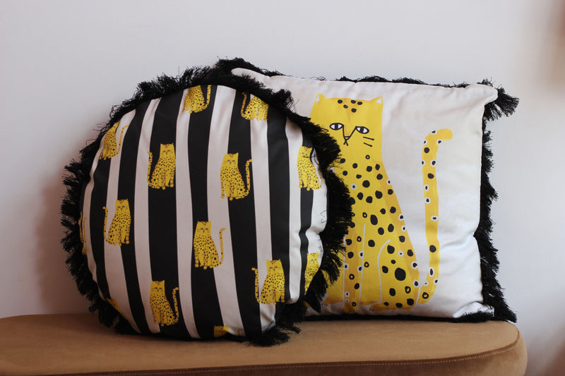 Fat Cat Yellow Round Tassel Cushion