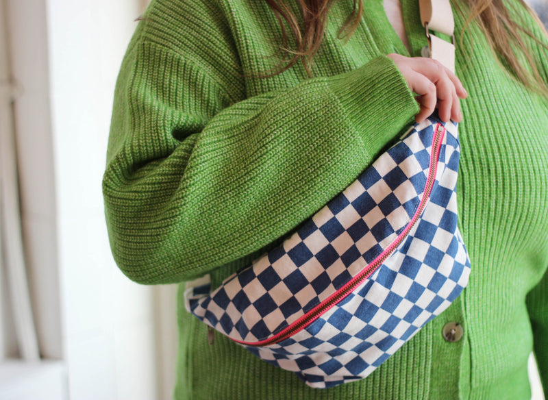 Midnight Blue Checkered Bum Bag/ Banana