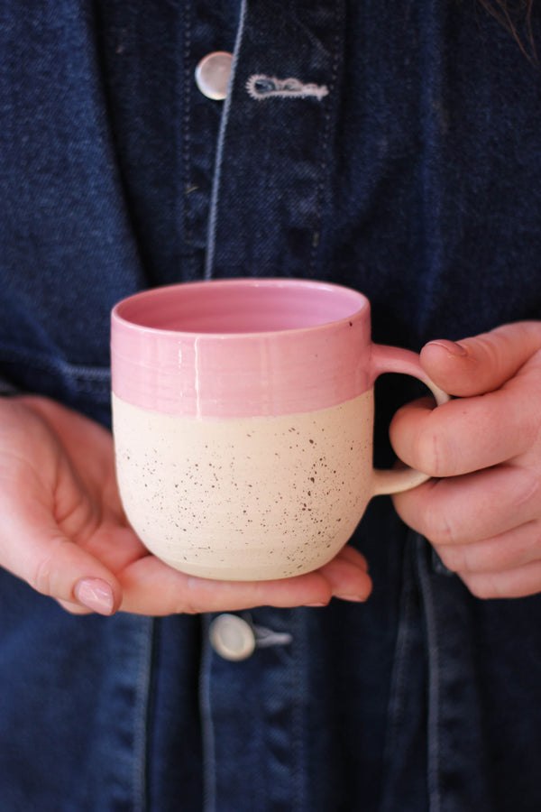 Handmade Pink and White Ceramic Mug