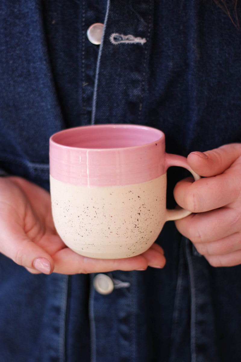 Handmade Pink and White Ceramic Mug