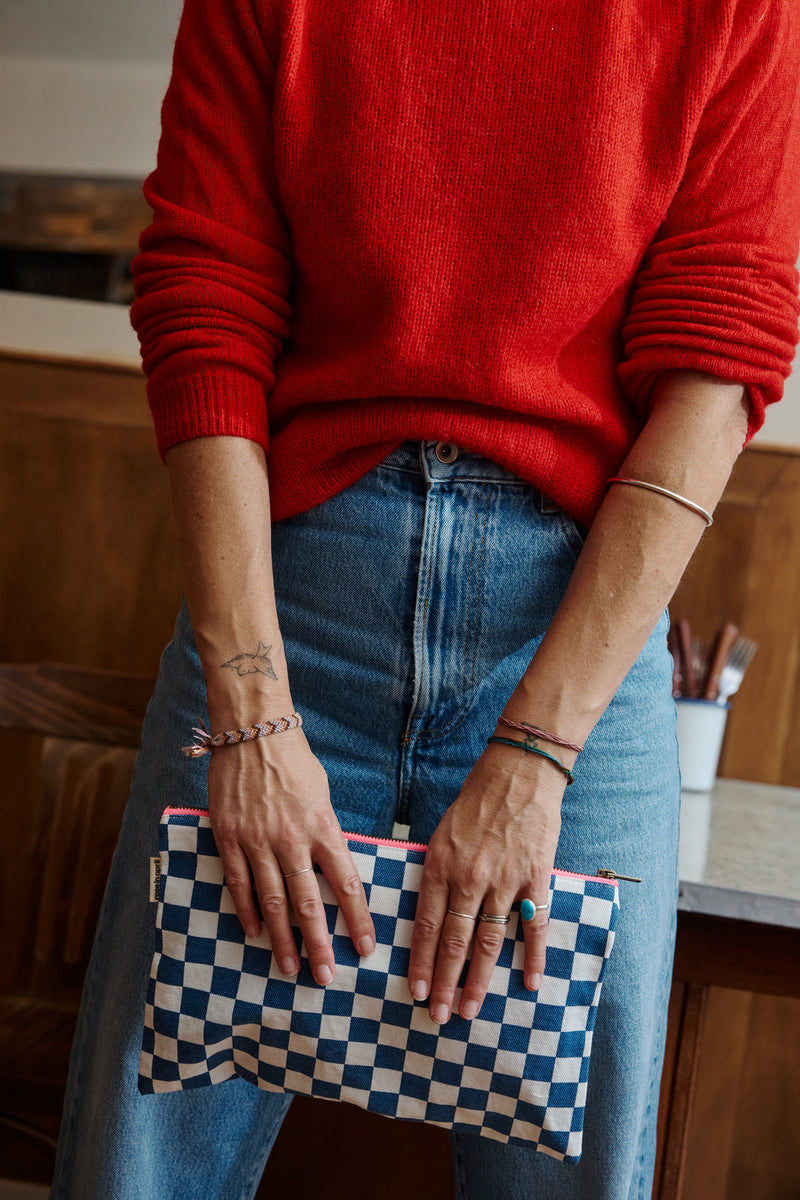 Blue Checkered Pouch/ Clutch Bag