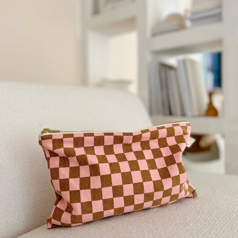 Checkered Strawberry/ Caramel Pouch/ Clutch Bag