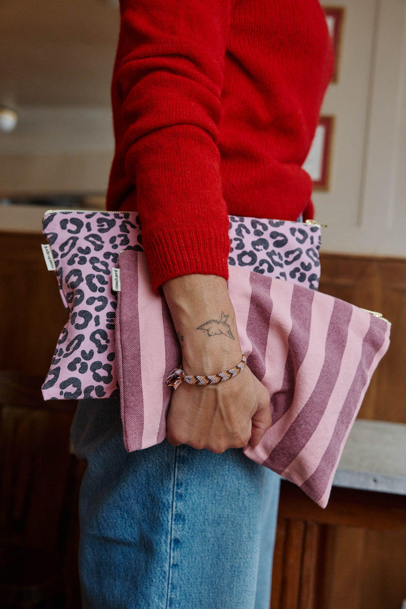 Stripes Pink + Burgundy Pouch/ Clutch Bag