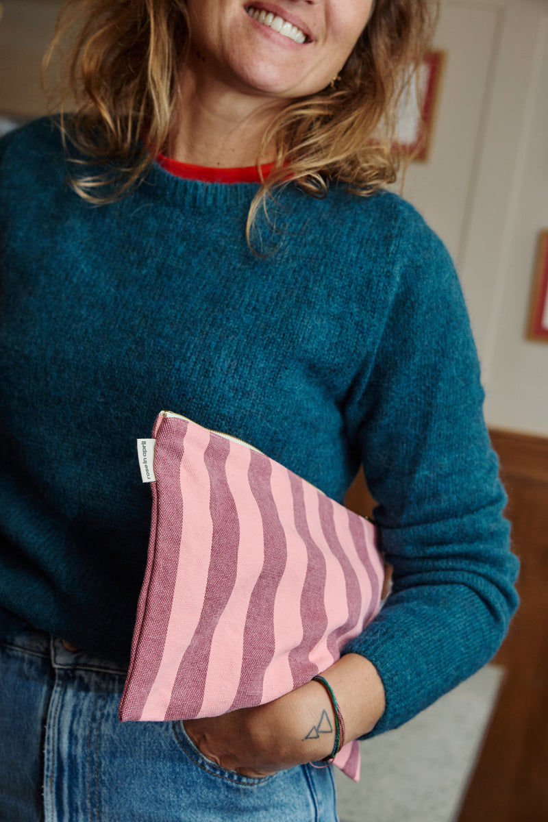 Stripes Pink + Burgundy Pouch/ Clutch Bag