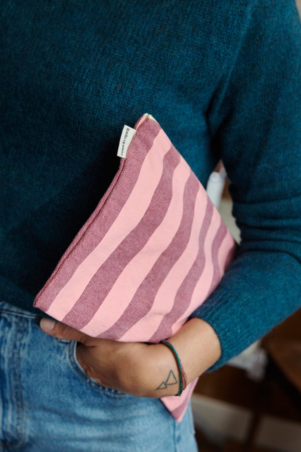 Stripes Pink + Burgundy Pouch/ Clutch Bag