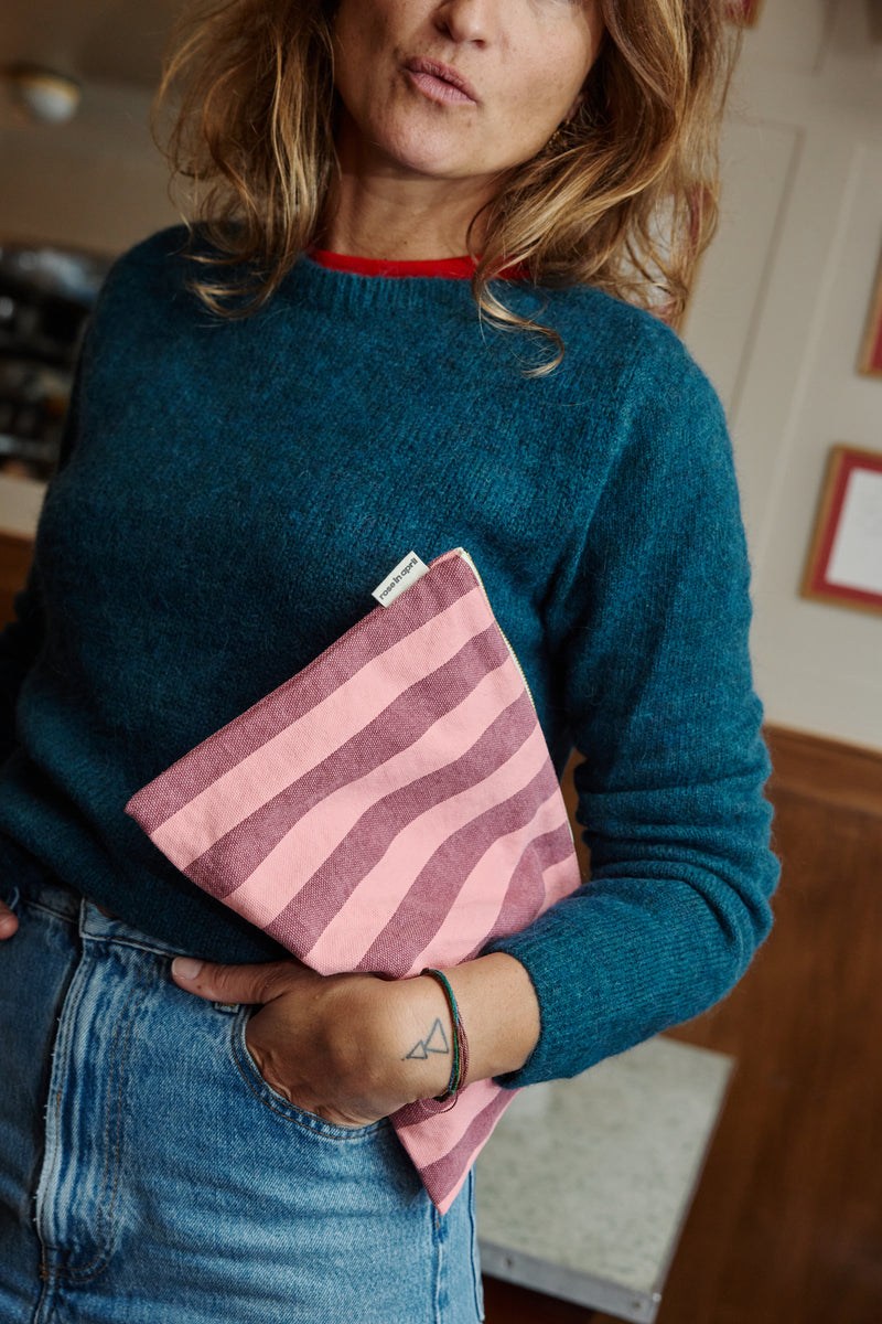 Stripes Pink + Burgundy Pouch/ Clutch Bag