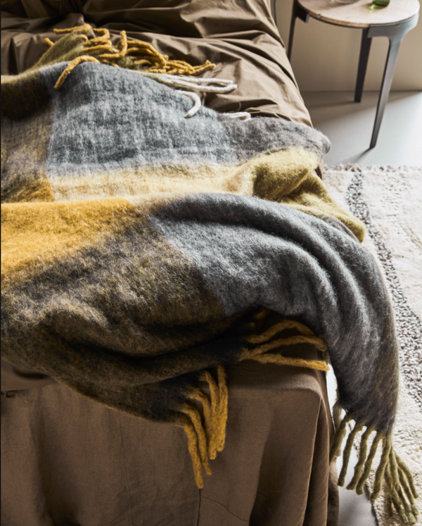 Kama Mustard and Grey Throw