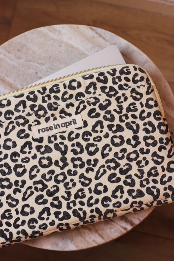 Leopard White Laptop Bag/ Pouch