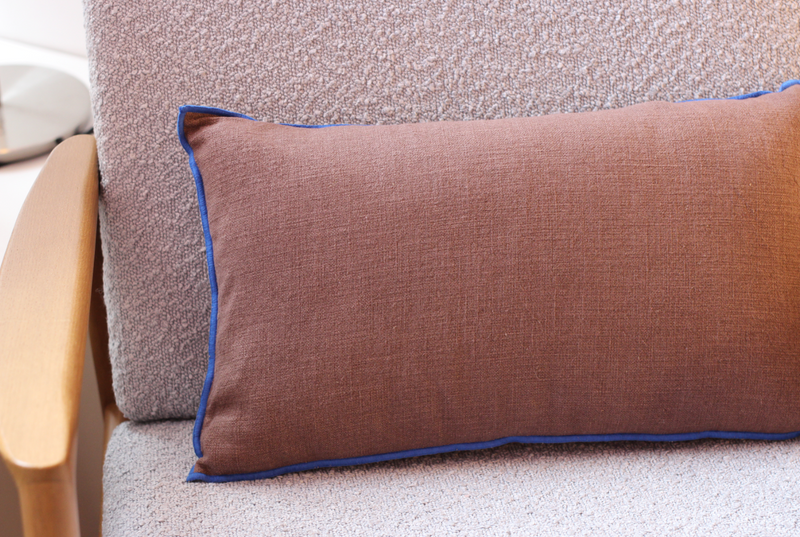 Brown Vineyard Cushion with Blue Piping