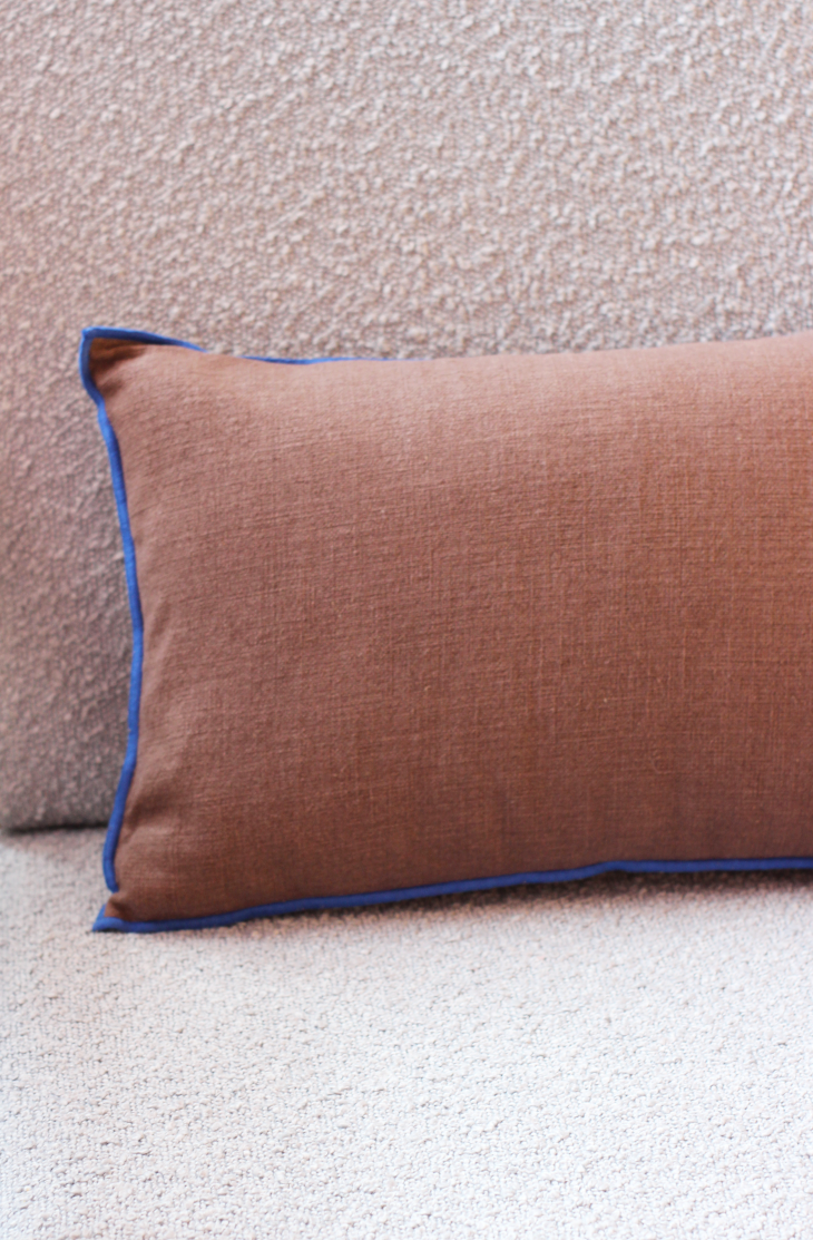 Brown Vineyard Cushion with Blue Piping