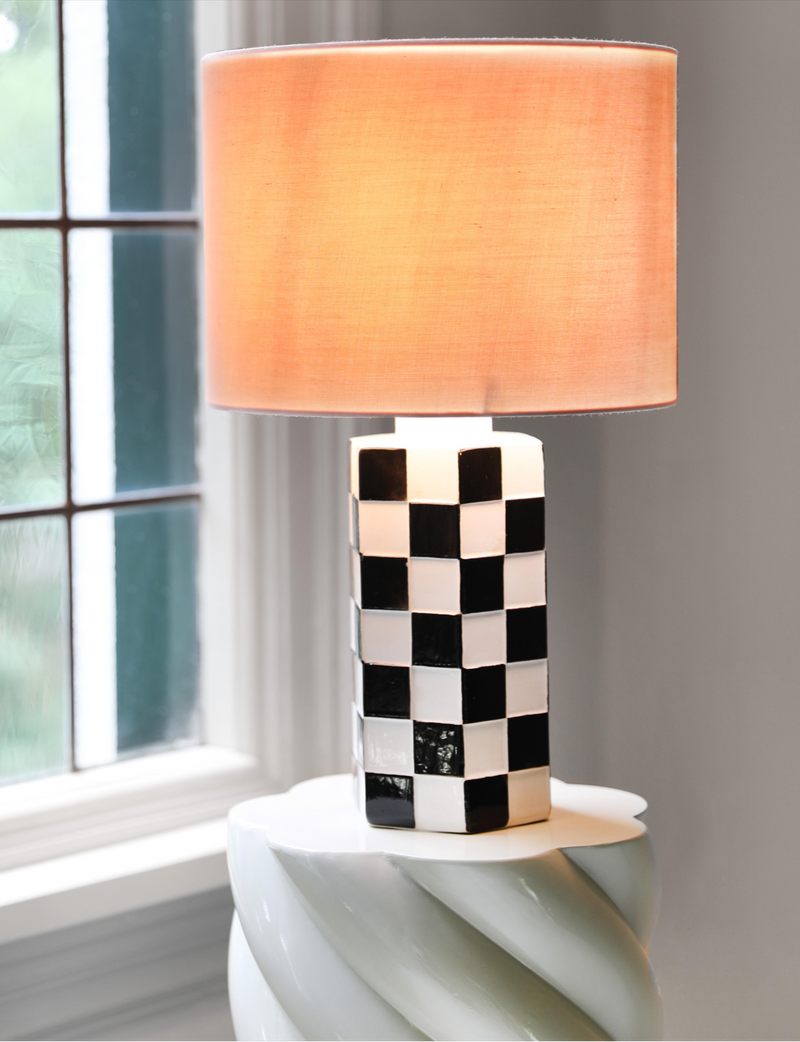 Pink and Check Table Lamp