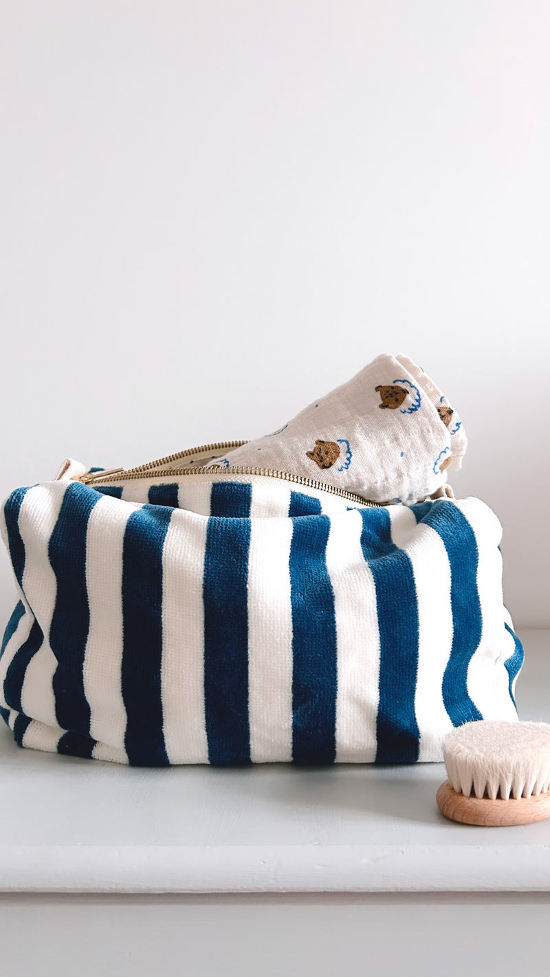 Midnight Blue Stripes Vic Wash Bag