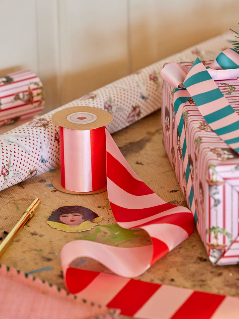 Satin Ribbon in Pink and Red Stripes